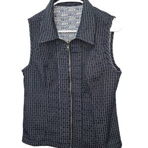 Womens Quilted Reversible Vest Navy Blue Tan White Size Medium Layer